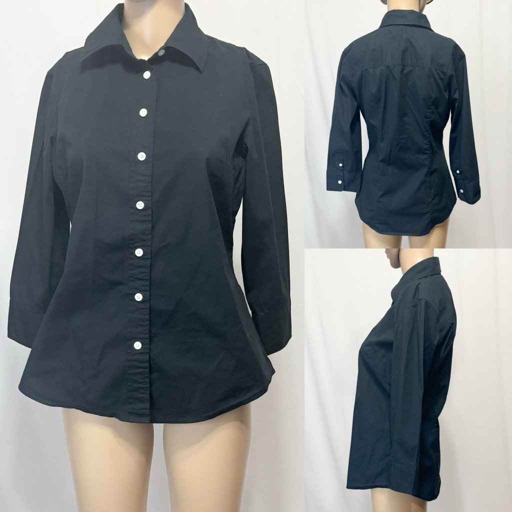 J.Crew Sz S Black Relax Cotton Poplin 3/4 Sleeves Button Cuff